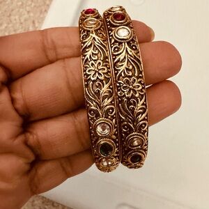 Elegant Gold Floral Bangles with Gem Accents